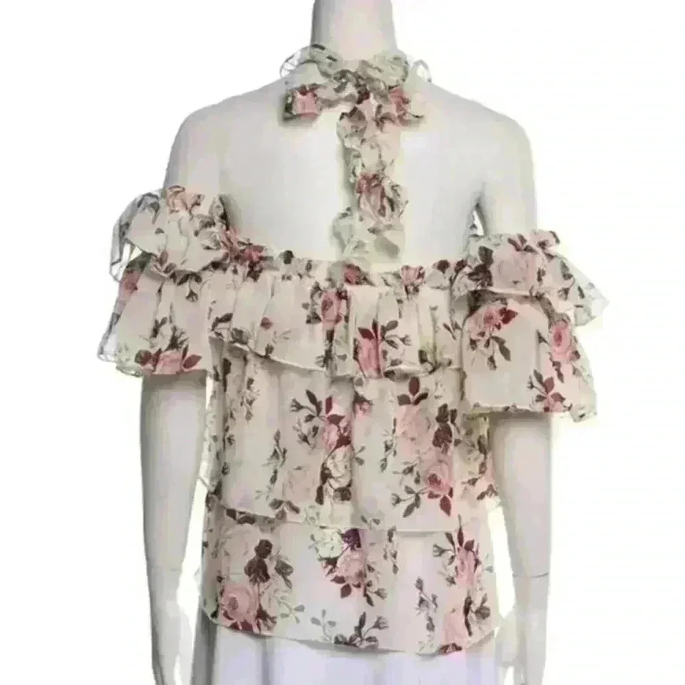 MISA Los Angeles Giselle Off The Shoulder Floral Top Tiered Ruffle Top Size XS - Picture 11 of 11